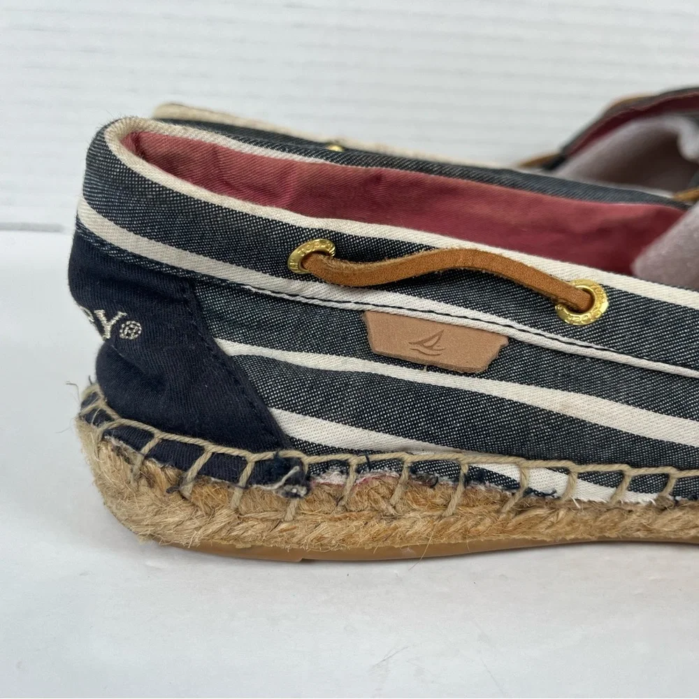 Sperry Top Sider Katama Espadrille Slip On Navy White Stripe Womens Size 9